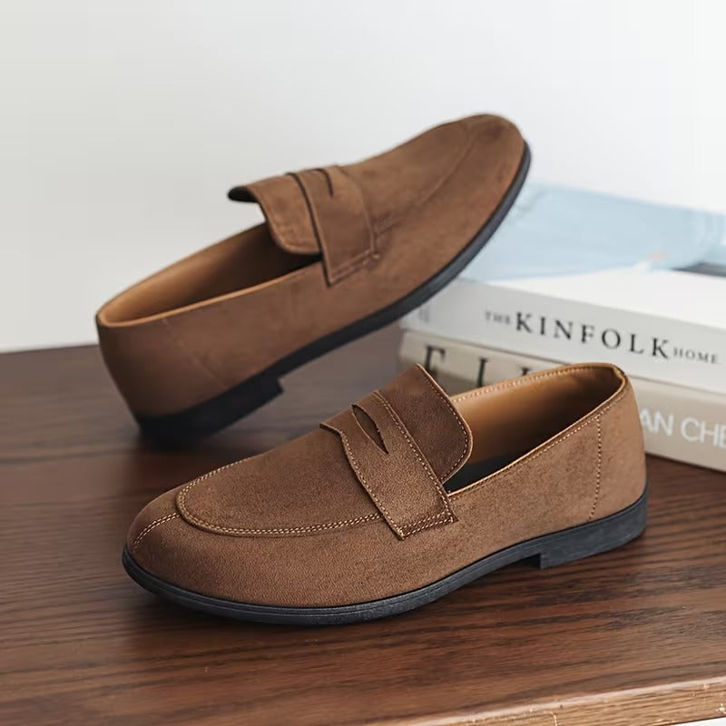Premium Suede Penny Loafers for Men – Genuine Leather Slip-On Casual Shoes