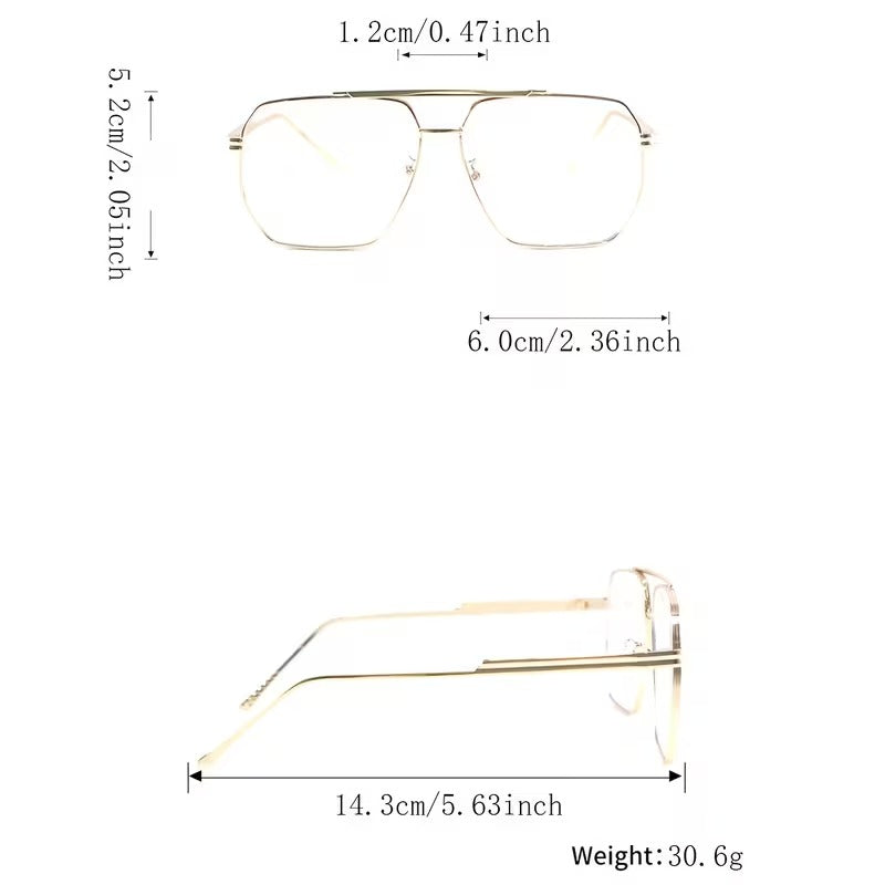 Oversized Gold Geometric Metal Eyeglass Frame for Men & Women