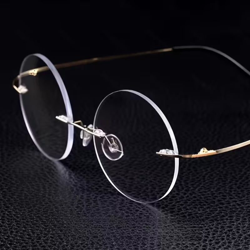 Ultra-Lightweight Retro Round Frameless Titanium Glasses
