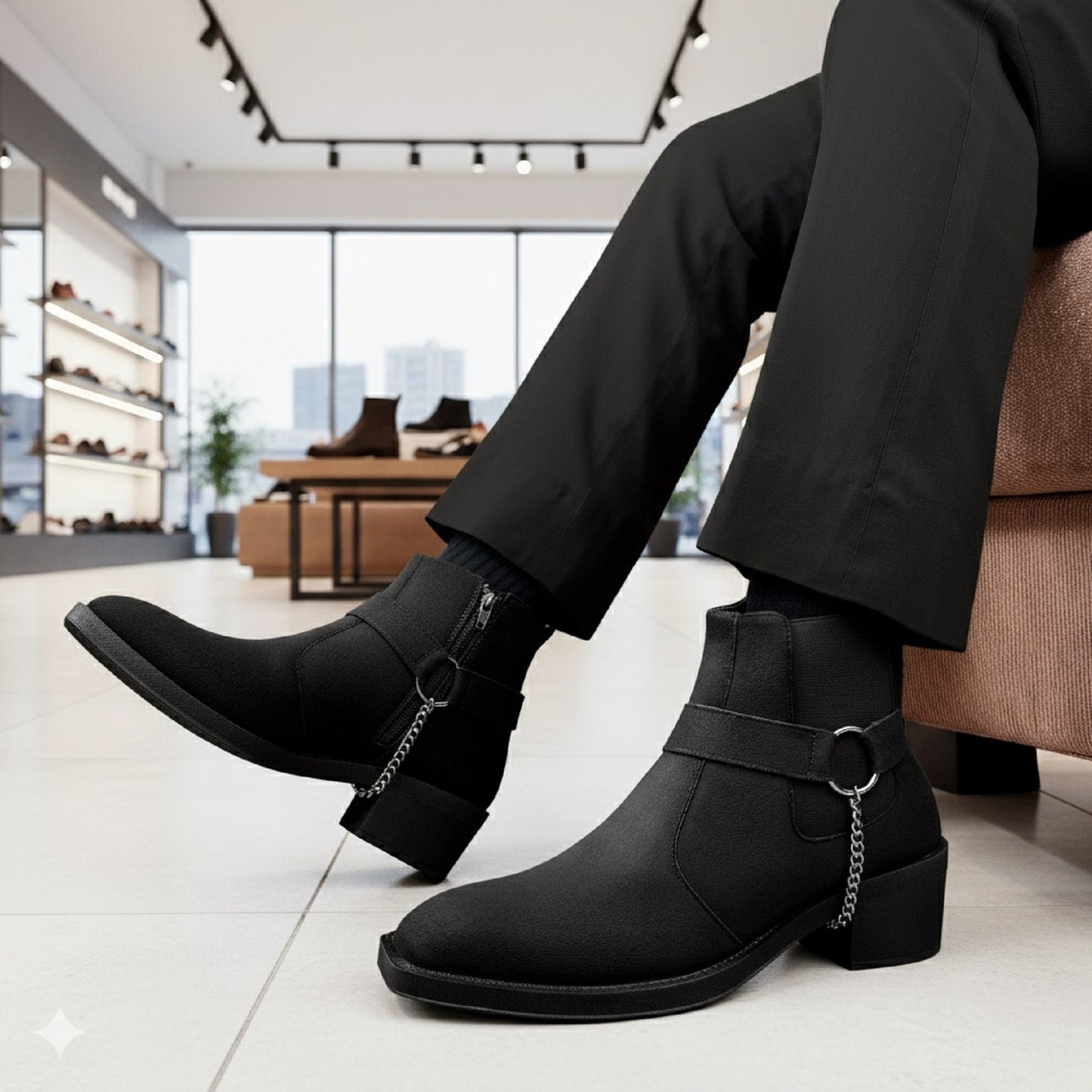 JonasParamount Men’s Black Chelsea Boots with Chain Detail