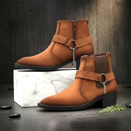 JonasParamount Men’s Tan Chelsea Boots with Chain Detail