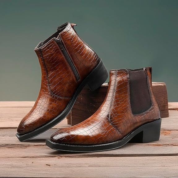 JonasParamount Men’s Crocodile Texture Chelsea Boots