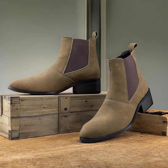 Men’s Pointed Toe Height Increasing Faux Leather Slip-On Formal & Casual Boots