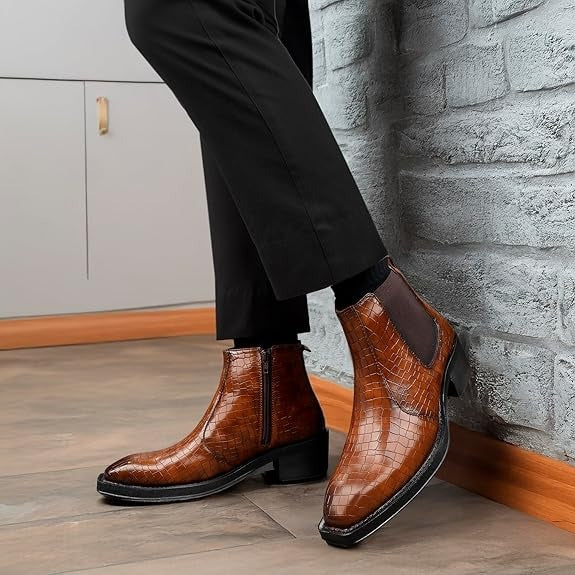 JonasParamount Men’s Crocodile Texture Chelsea Boots