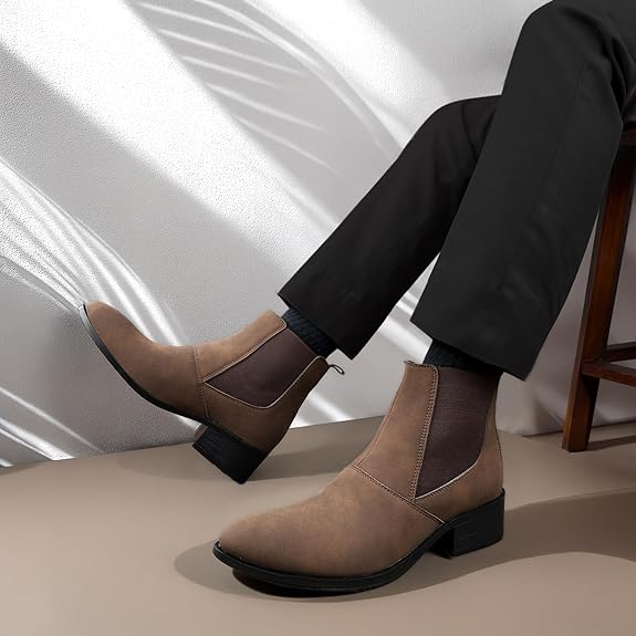 Men’s Pointed Toe Height Increasing Faux Leather Slip-On Formal & Casual Boots