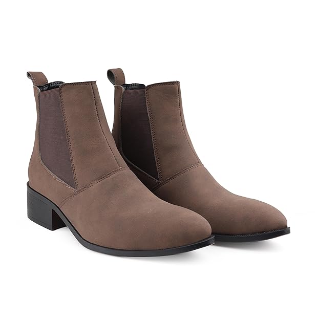 Men’s Pointed Toe Height Increasing Faux Leather Slip-On Formal & Casual Boots