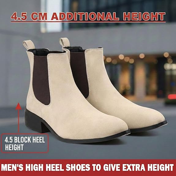 Men’s Pointed Toe 1.8 Inch Height Increasing Faux Leather Slip-On Casual & Formal Boots
