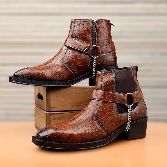 JonasParamount Men’s Crocodile Chelsea Boots with Silver Chain Detail