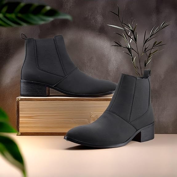 Men’s Pointed Toe Height Increasing Faux Leather Slip-On Formal & Casual Boots