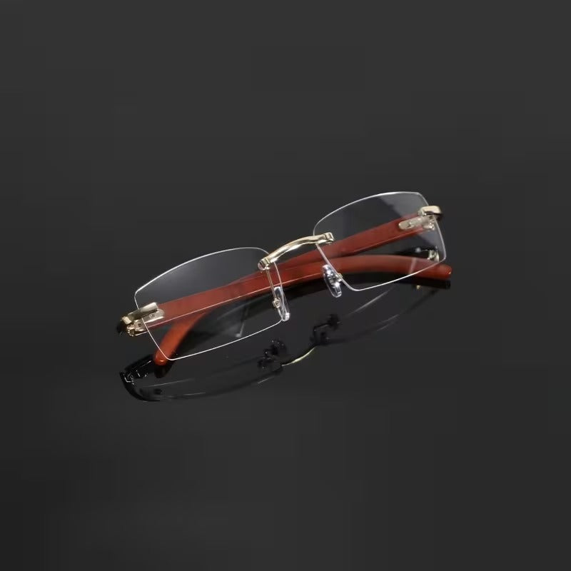 Rimless Rectangular Glasses for Men & Women | Gold & Brown