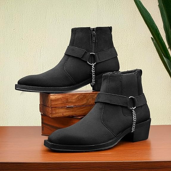 JonasParamount Men’s Black Chelsea Boots with Chain Detail