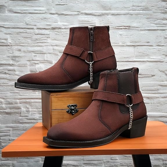 JonasParamount Men’s Brown Chelsea Boots with Chain Detail