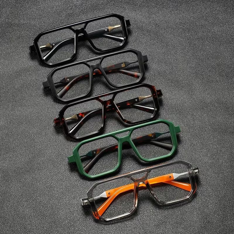 Unisex Retro Square Eyeglasses with Double Bridge