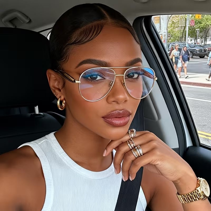 Oval Double Beam Metal Glasses with Clear Lenses | Retro Unisex Fashion Eyewear