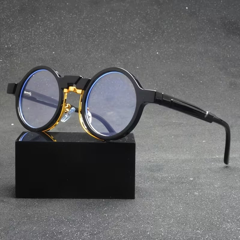 Round Retro Flat Lens Glasses for Men & Women | Vintage Black Fashion Eyewear