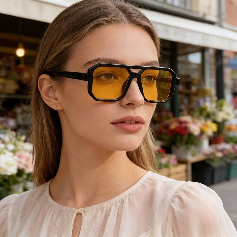 Retro Double-Bridge Square Sunglasses for Men & Women