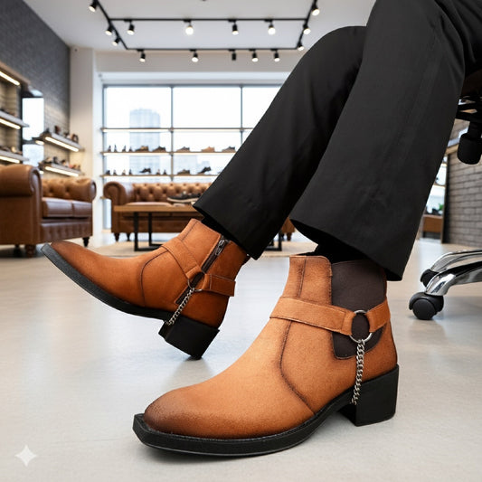 JonasParamount Men’s Tan Chelsea Boots with Chain Detail