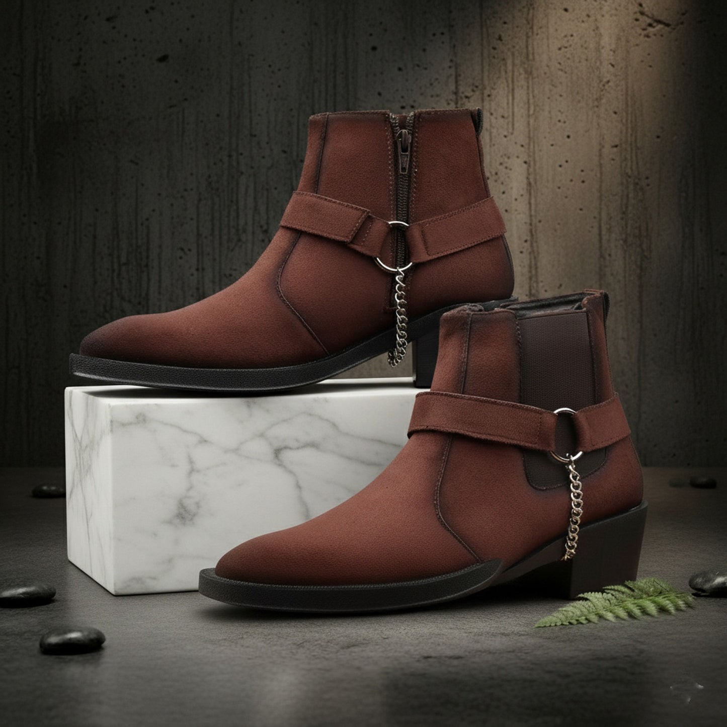 JonasParamount Men’s Brown Chelsea Boots with Chain Detail