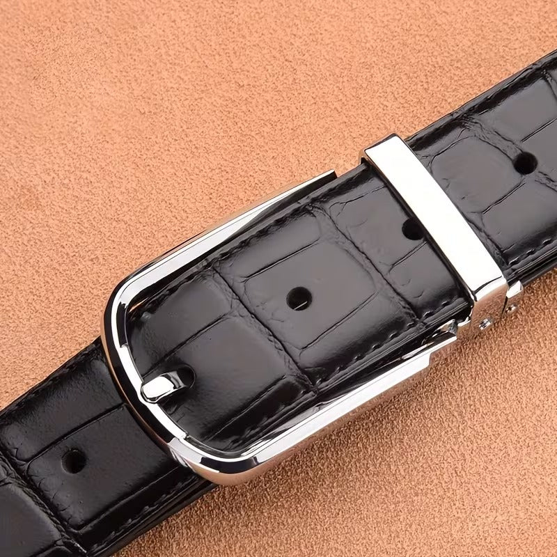Men’s Croc Textured Leather Belt – Premium Alloy Pin Buckle Formal & Casual Belt