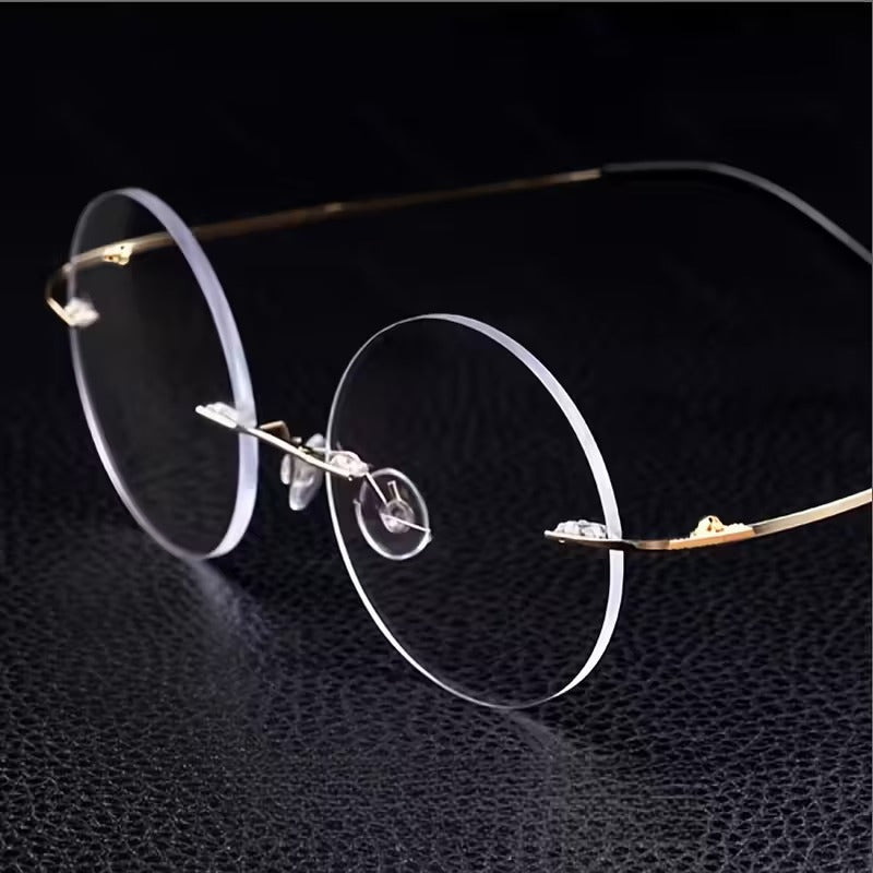 Ultra-Lightweight Retro Round Frameless Titanium Glasses