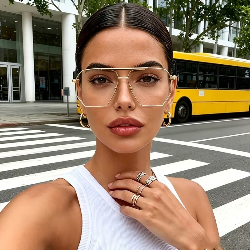 Oversized Gold Geometric Metal Eyeglass Frame for Men & Women
