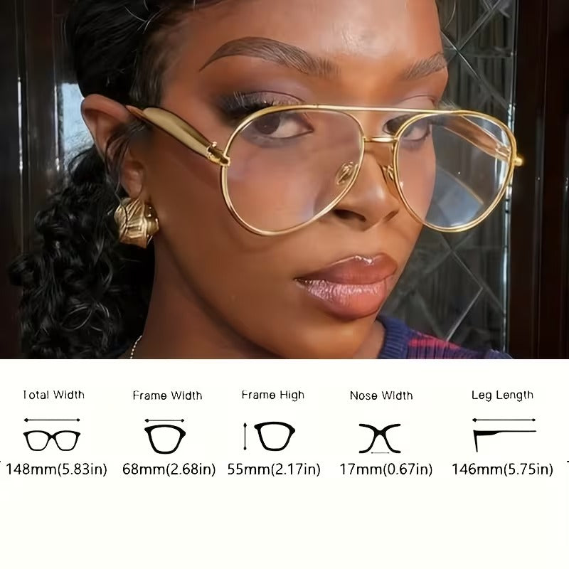 Premium Gold Aviator Eyeglass Frame for Men & Women | Oversized Metal Optical Glasses