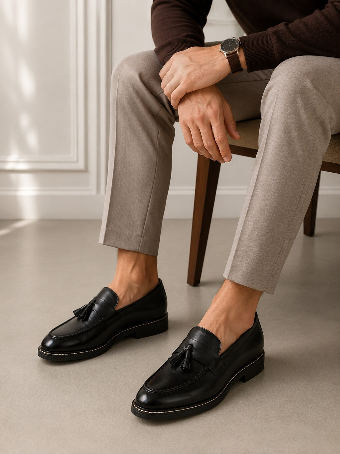 Premium Men’s Tassel Moccasins – Elegant Suede Touch Formal Loafers