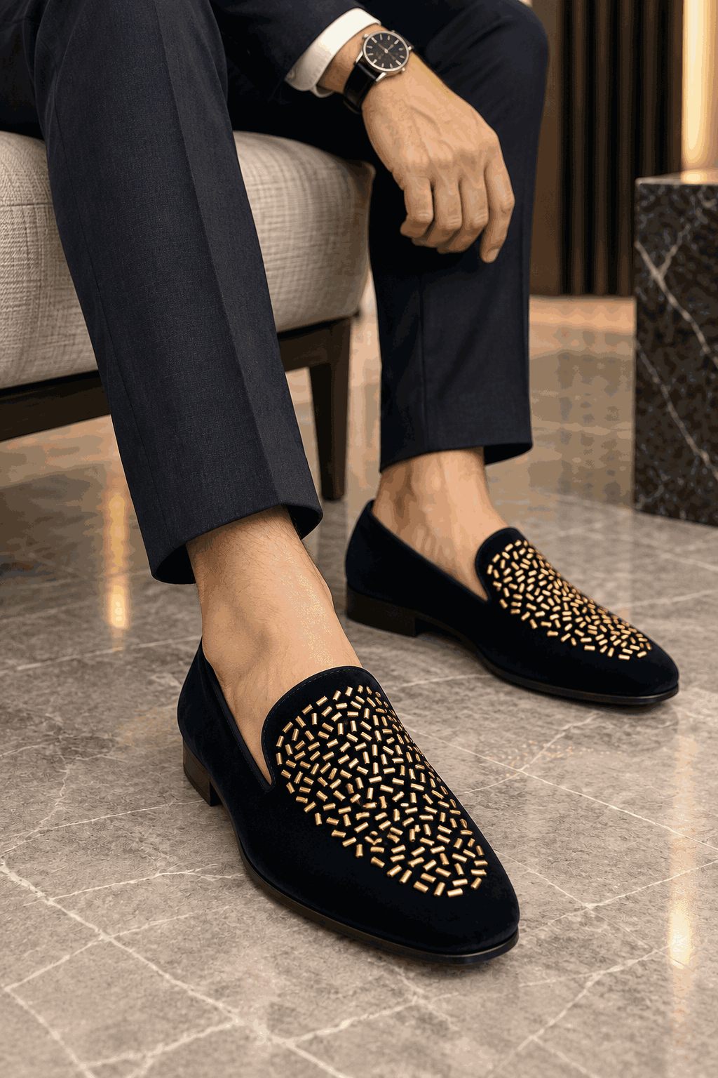 Men's Premium Studded Loafers | Imported Mirror Work Slip-On Shoes with Durable TPR Sole