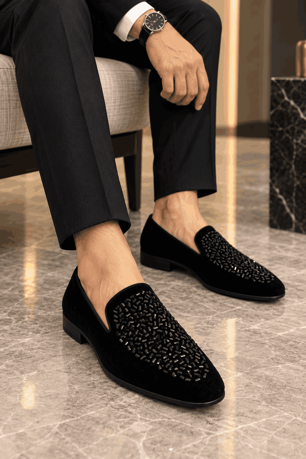 Men's Premium Studded Loafers | Imported Mirror Work Slip-On Shoes with Durable TPR Sole
