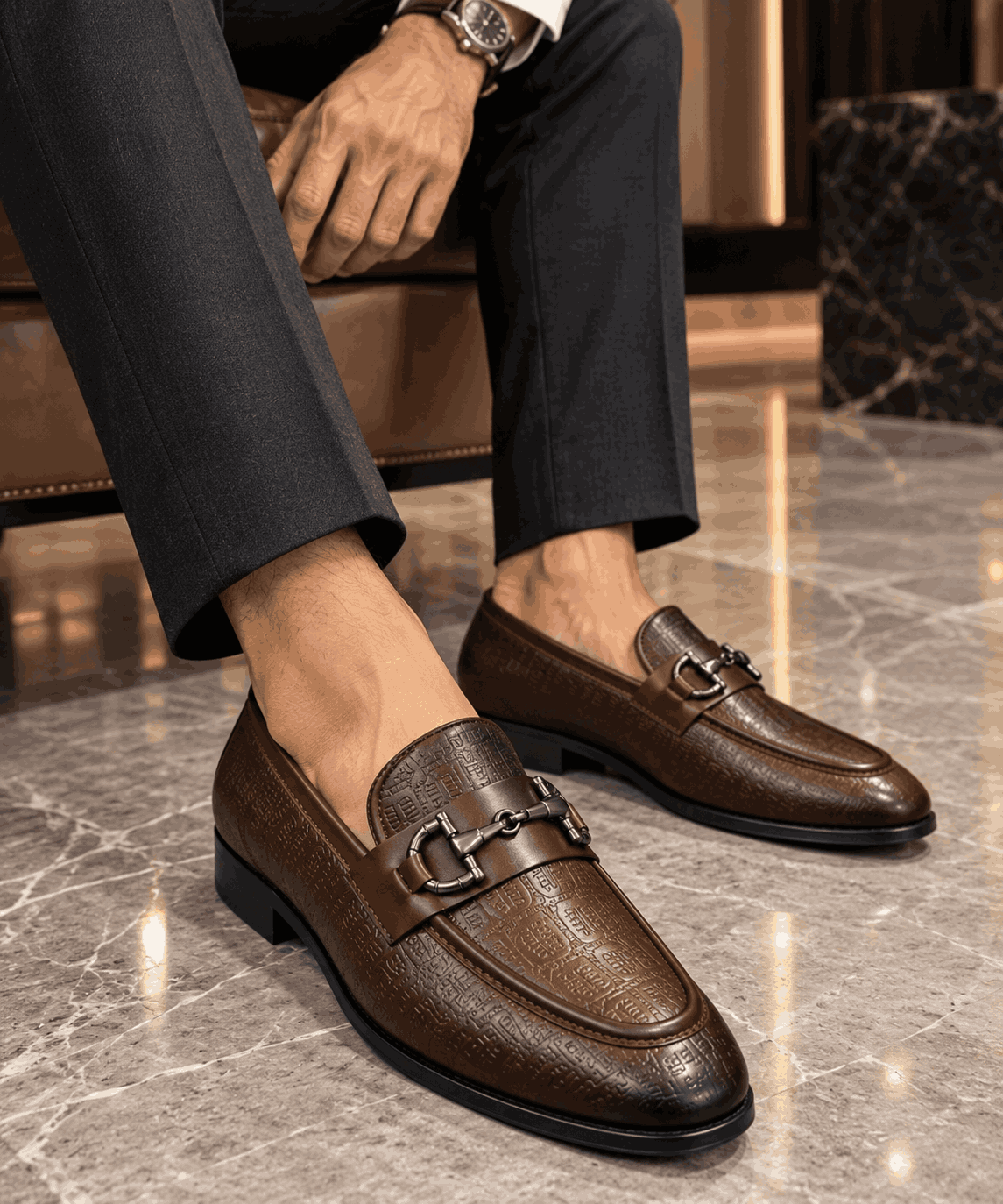 Premium Horse bit Embossed Moccasins for Men – Handmade Faux Leather Loafers