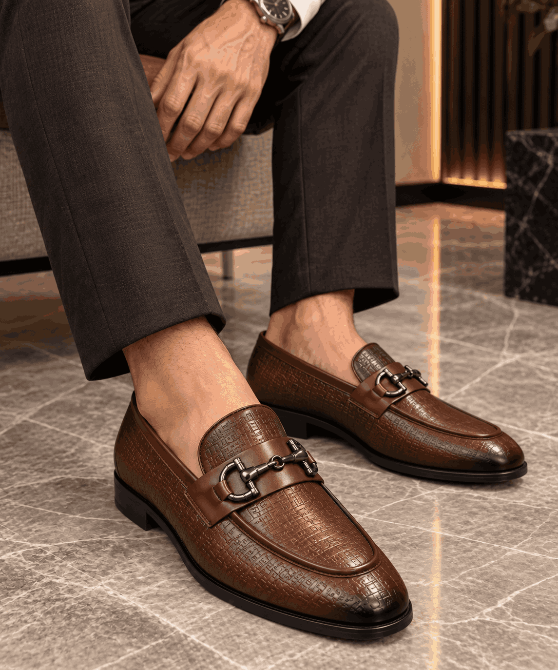 Premium Horse bit Embossed Moccasins for Men – Handmade Faux Leather Loafers