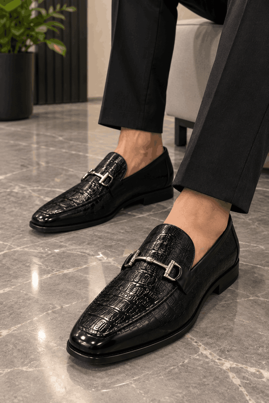Men's Premium Crocodile Texture Moccasins | Metal Bit Loafers with Handmade TPR Sole