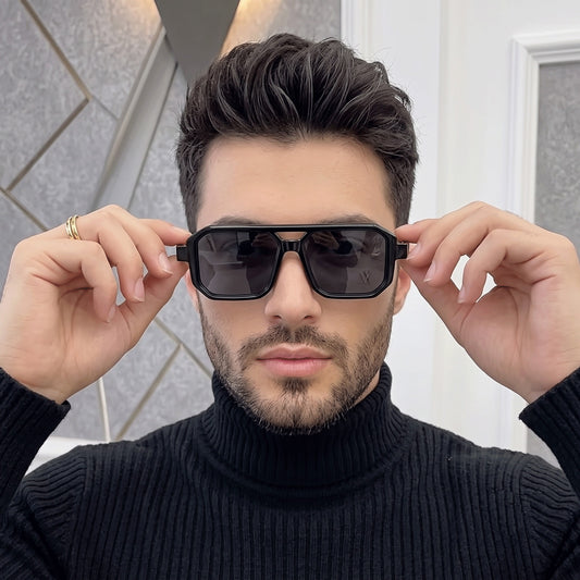 Retro Double-Bridge Square Sunglasses for Men & Women