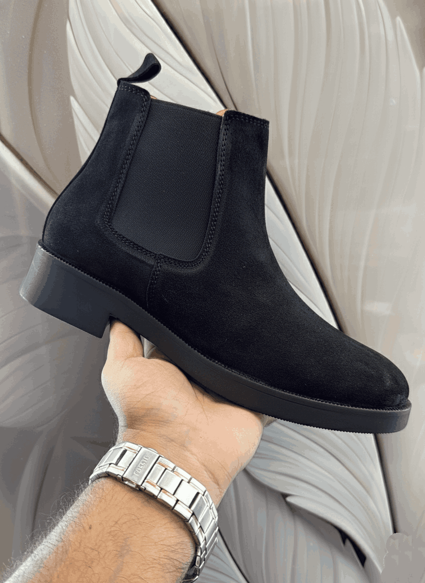 Premium Black Suede Boots by JonasParamount – Handmade Leather Sole