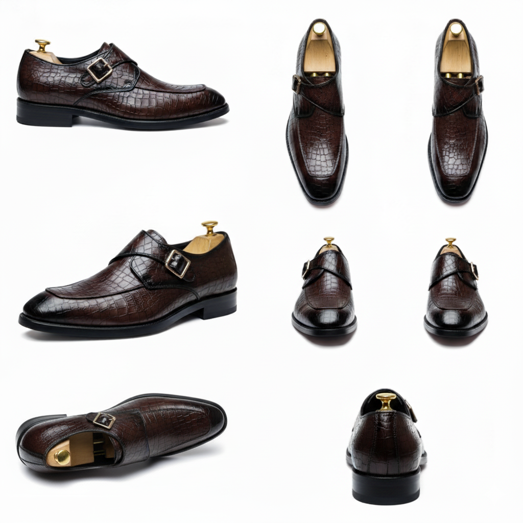 JonasParamount Monk Strap Moccasins for Men – Handmade Faux Leather Dress Shoes