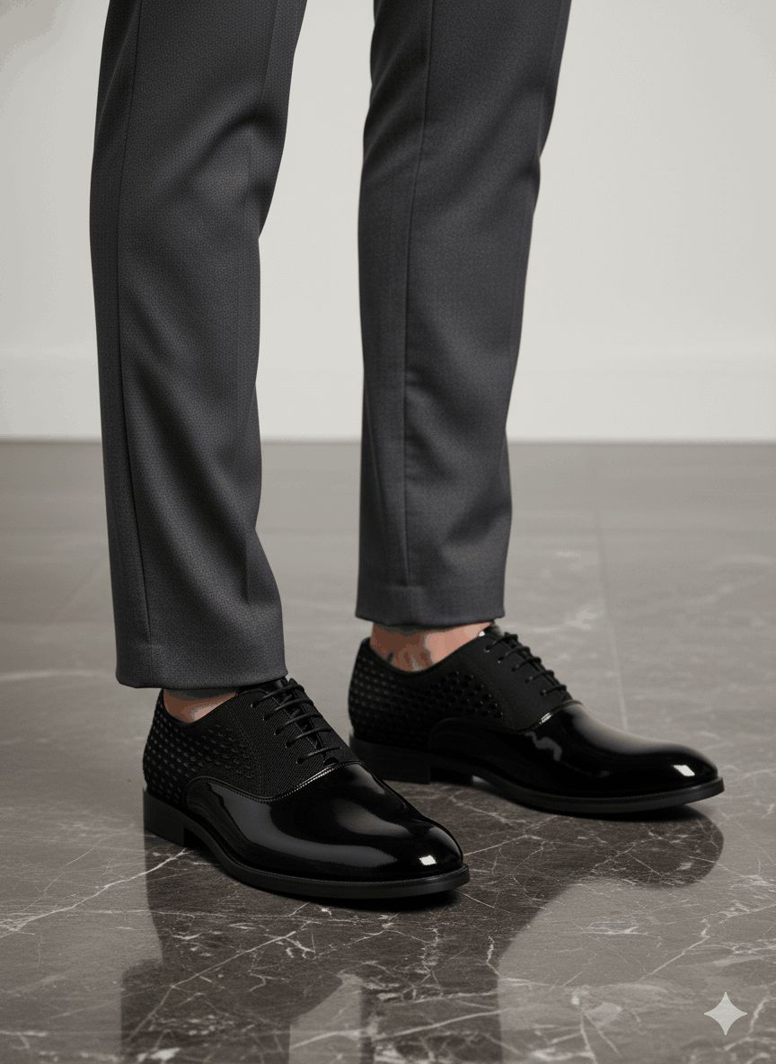 JonasParampount Premium Black Formal Shoes – Studded Mirror Work & Durable TPR Sole