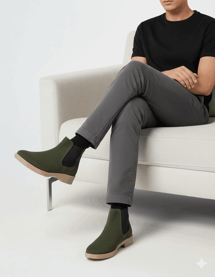 Premium Green Suede Boots by JonasParamount – Handmade Leather Sole