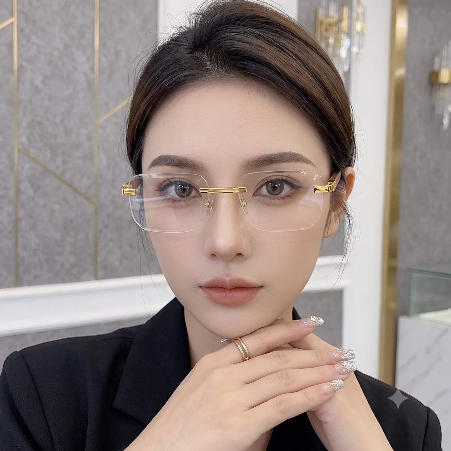 Premium Gold Metal Frame with Wooden Temples Square Eyeglasses for Men & Women