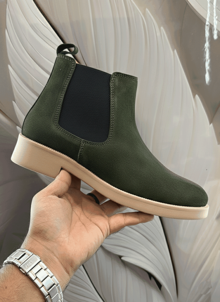 Premium Green Suede Boots by JonasParamount – Handmade Leather Sole