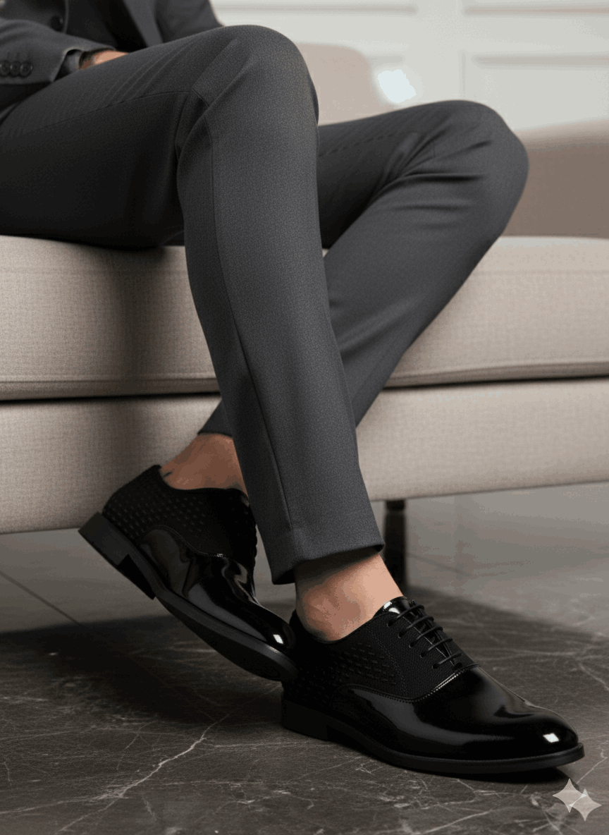 JonasParampount Premium Black Formal Shoes – Studded Mirror Work & Durable TPR Sole