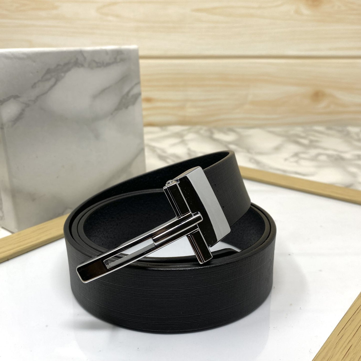 T-Pattern Formal Leather Strap Belt-JoansParamount
