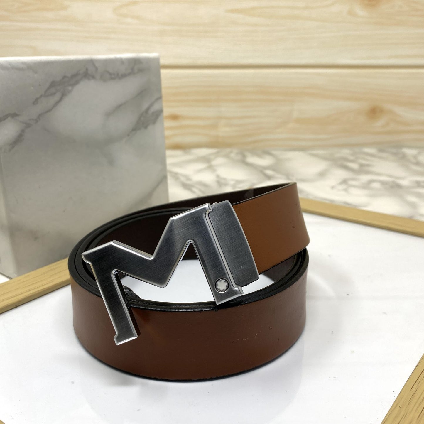M-Pattern Leather Strap Belt -JonasParamount