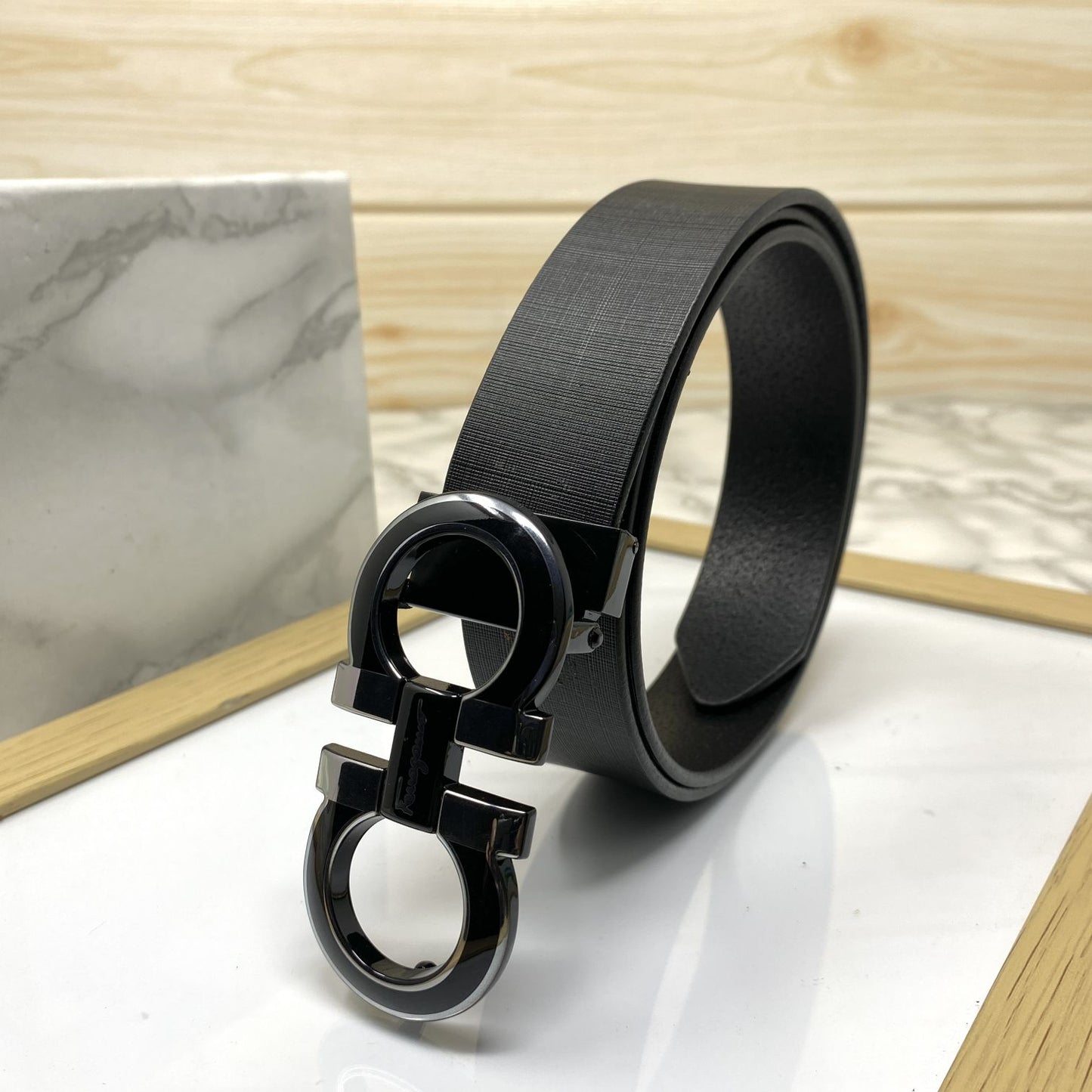 Silver-Black 2 Tone Leather Strap Belt-JonasParamount