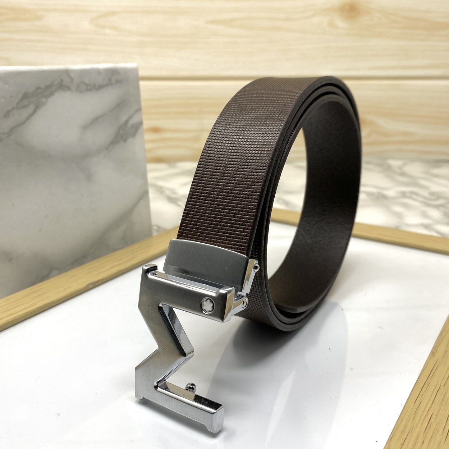 M-Pattern Leather Strap Belt -JonasParamount