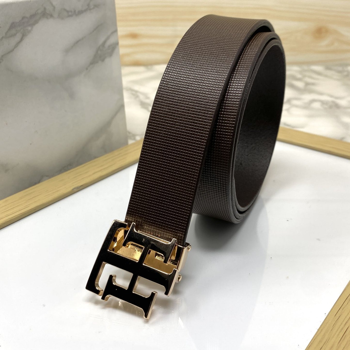 TH Pattern Leather Strap Belt-JonasParamount