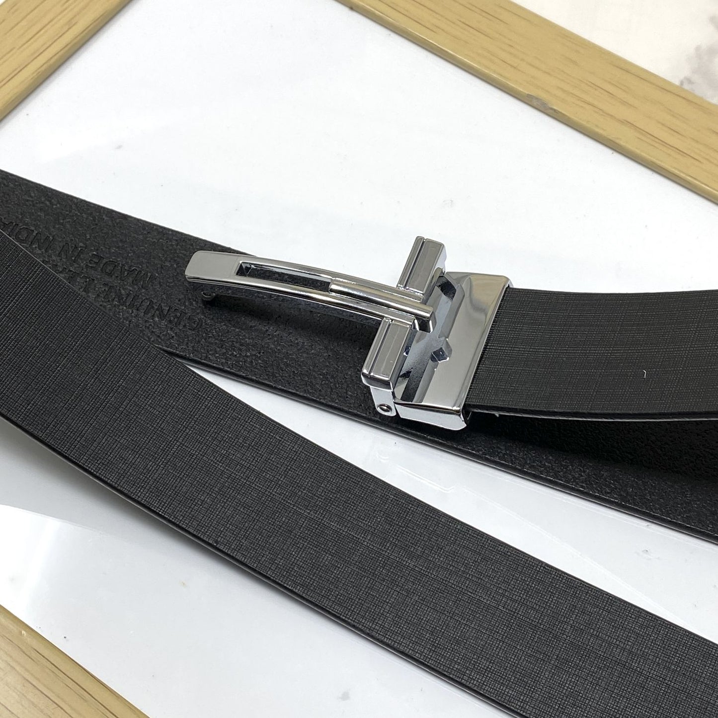 T-Pattern Formal Leather Strap Belt-JoansParamount