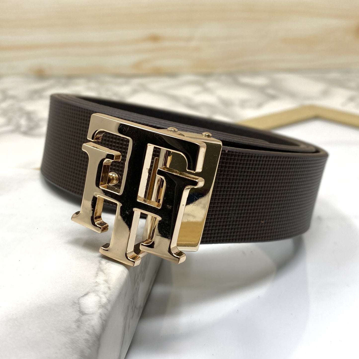 TH Pattern Leather Strap Belt-JonasParamount