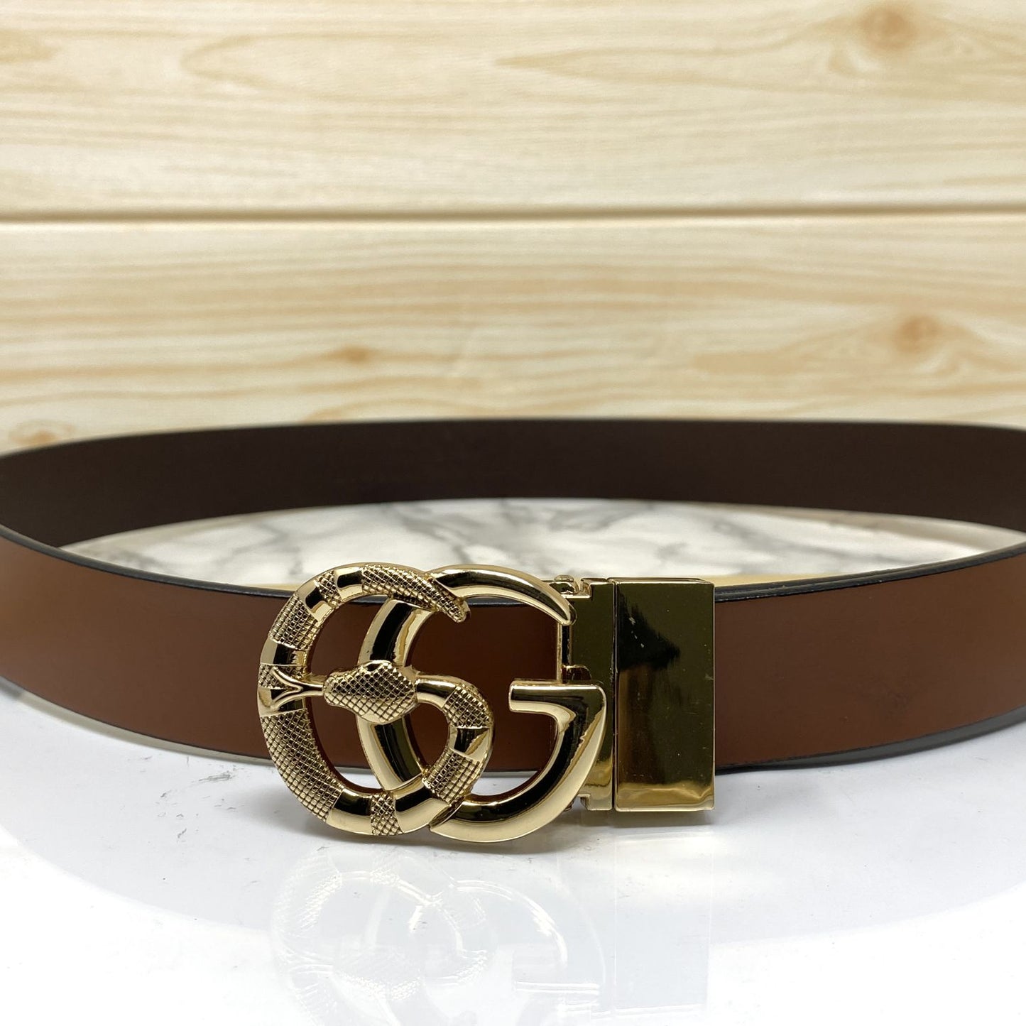 Classy Round Snake Design Leather Strap Belt-JoansParamount