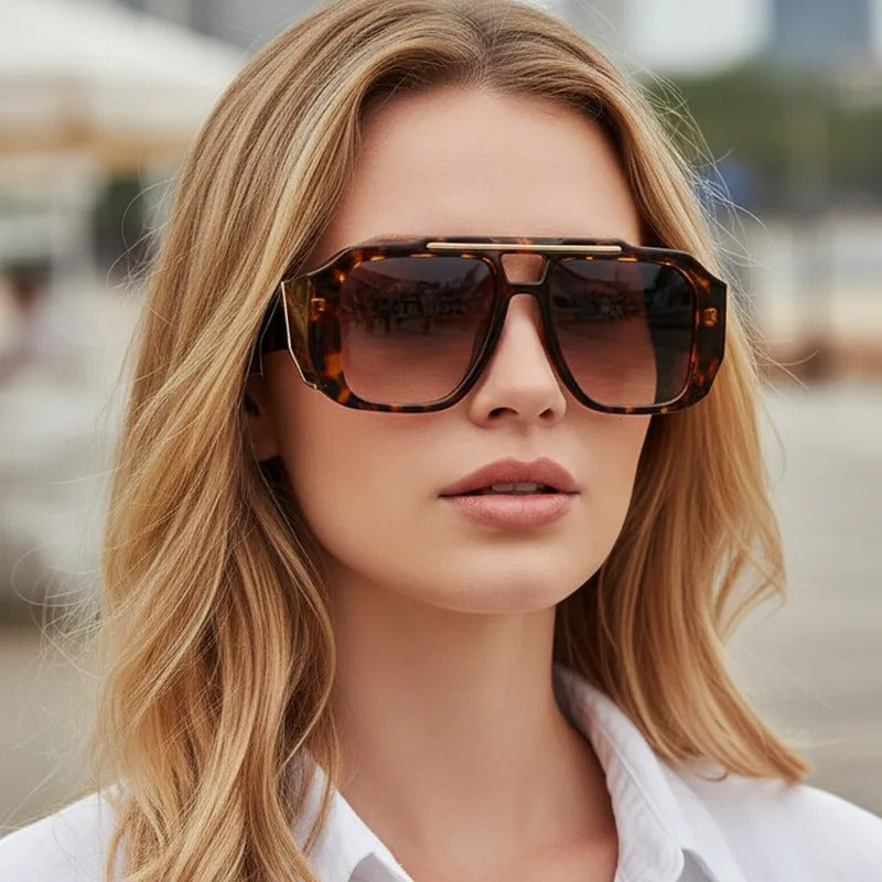 Oversized Square Double Bridge Sunglasses for Men & Women