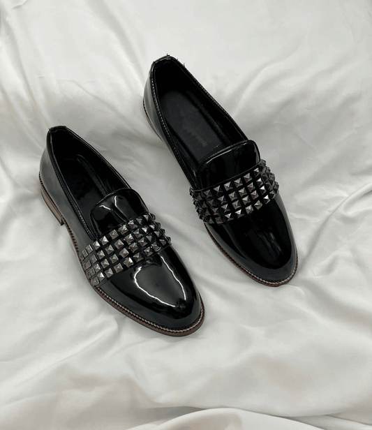 Spike Design Semi Casual Stud Detail Patent Loafers-JonasParamount